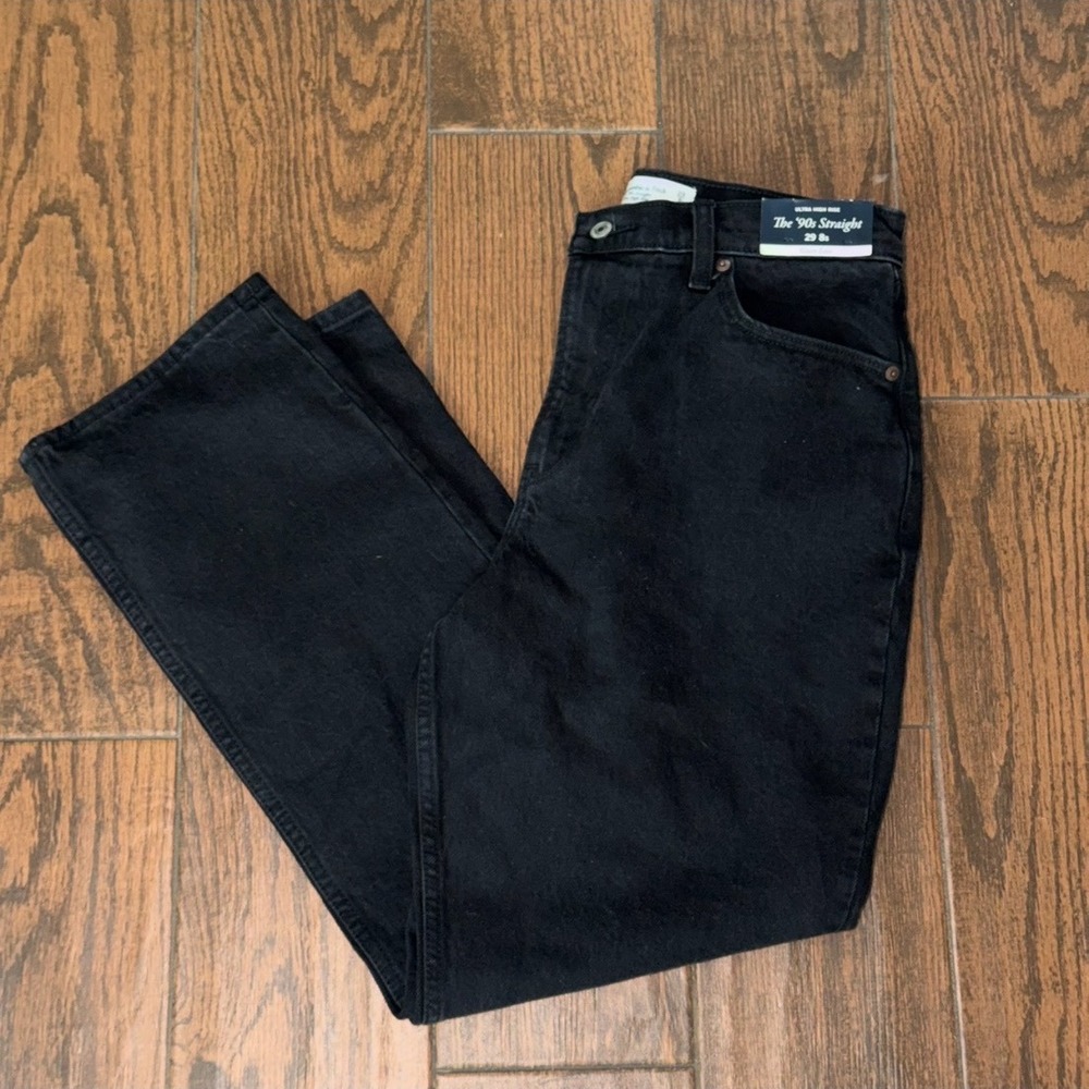 Abercrombie & Fitch Curve Love Ultra High Rise 90s Straight Black Jeans 29 8s